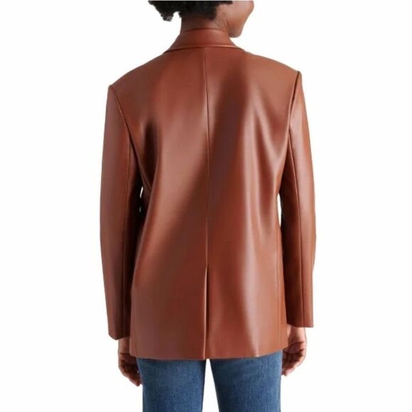 STEVE MADDEN Faux Leather Blazer in Cognac Oversized Fit Heavyweight Women's L - Picture 6 of 6
